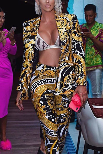 sexy deep v neck slim fit print two piece